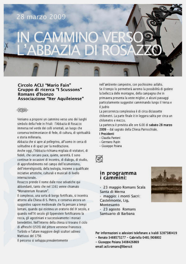 Locandina pellegrinaggio verso l'Abbazia di Rosazzo