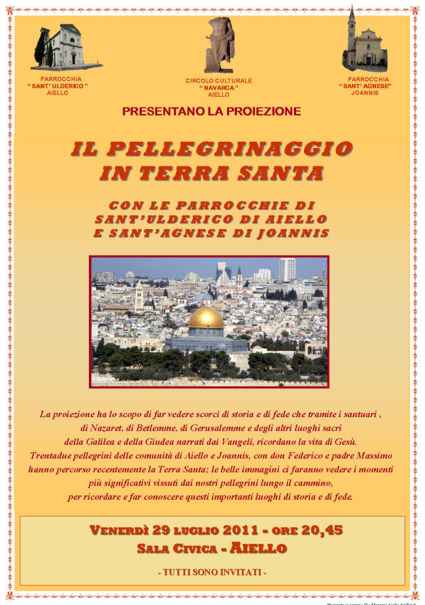 Locandina proiezione dal titolo "Il pellegrinaggio in Terra Santa"