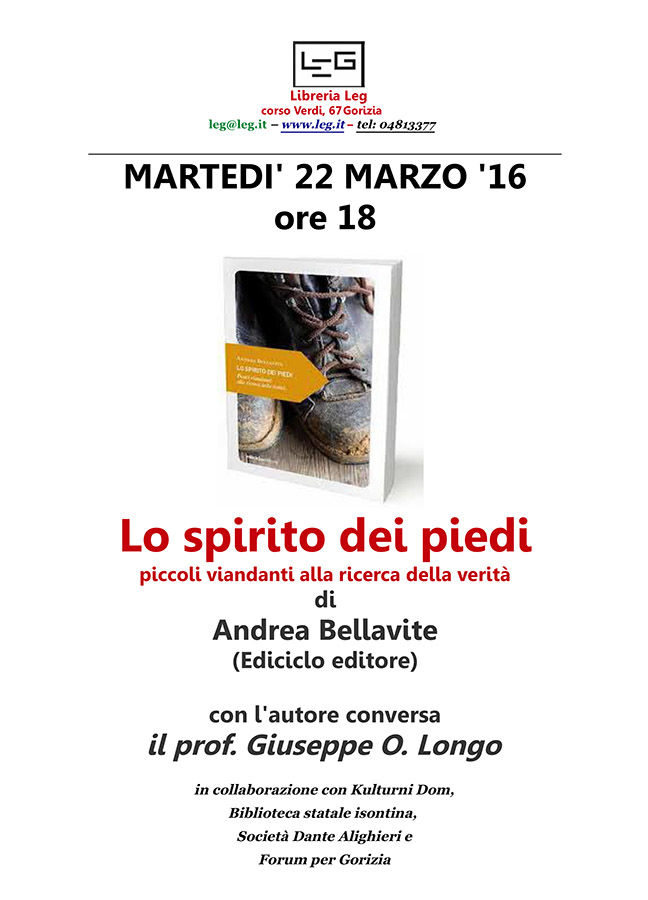 Iniziativa del 22 marzo 2016: presentazione del libro "Lo spirito dei piedi" di Andrea Bellavite (Ediciclo editore)
