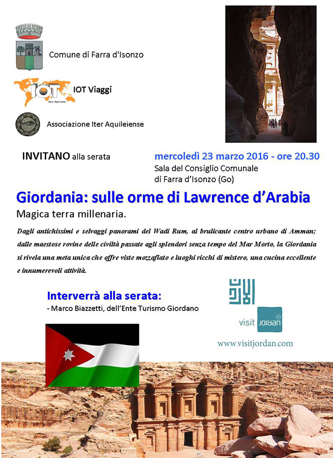 Iniziativa del 23 marzo 2016: serata sulla Giordania "Sulle orme di Lawrence d'Arabia"