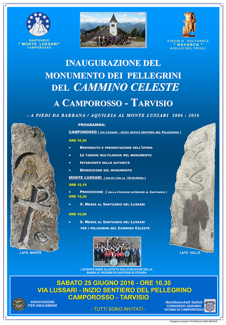 Iniziativa del 25 giugno: inaugurazione del monumento dei pellegrini del Cammino Celeste a Camporosso