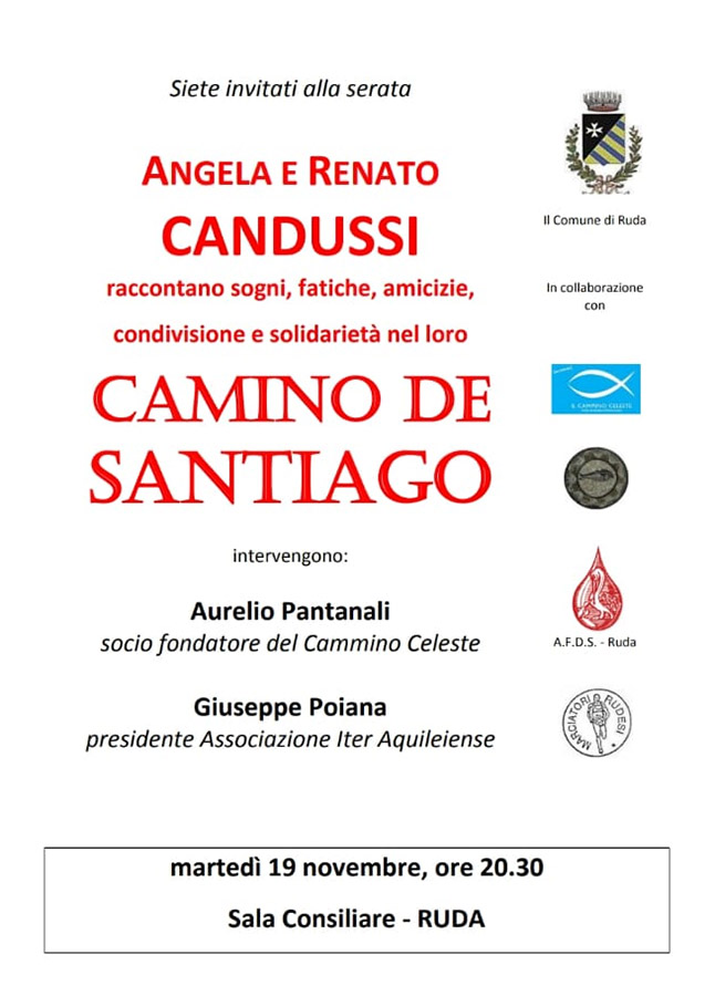 Iniziativa del 19 novembre 2019: il Cammino di Santiago raccontato da Angela e Renato Candussi