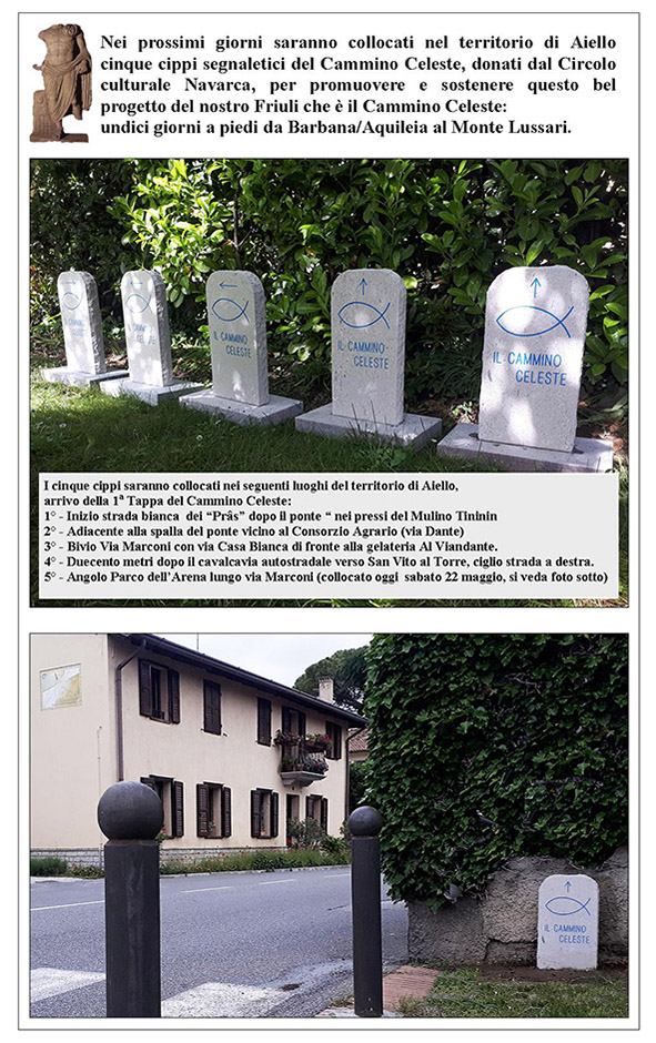 Posizionamento dei cinque cippi segnaletici del Cammino Celeste ad Aiello del Friuli